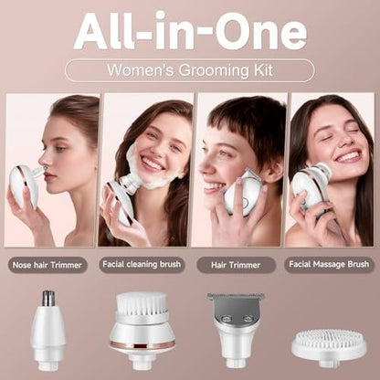 Electric Razors for Women - Rotary Shaver for Legs, Bikini & Underarms, Wet & Dry Waterproof Grooming Kit, Cordless Lady Trimmer (Metallic Rose) Avelisse
