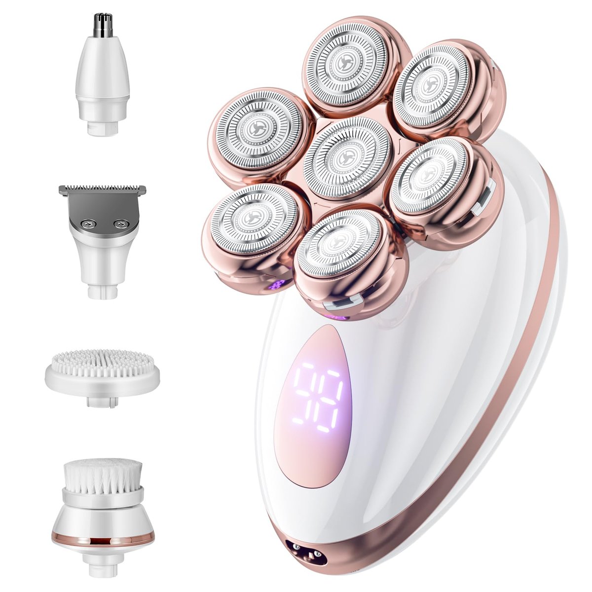 Electric Razors for Women - Rotary Shaver for Legs, Bikini & Underarms, Wet & Dry Waterproof Grooming Kit, Cordless Lady Trimmer (Metallic Rose) Avelisse