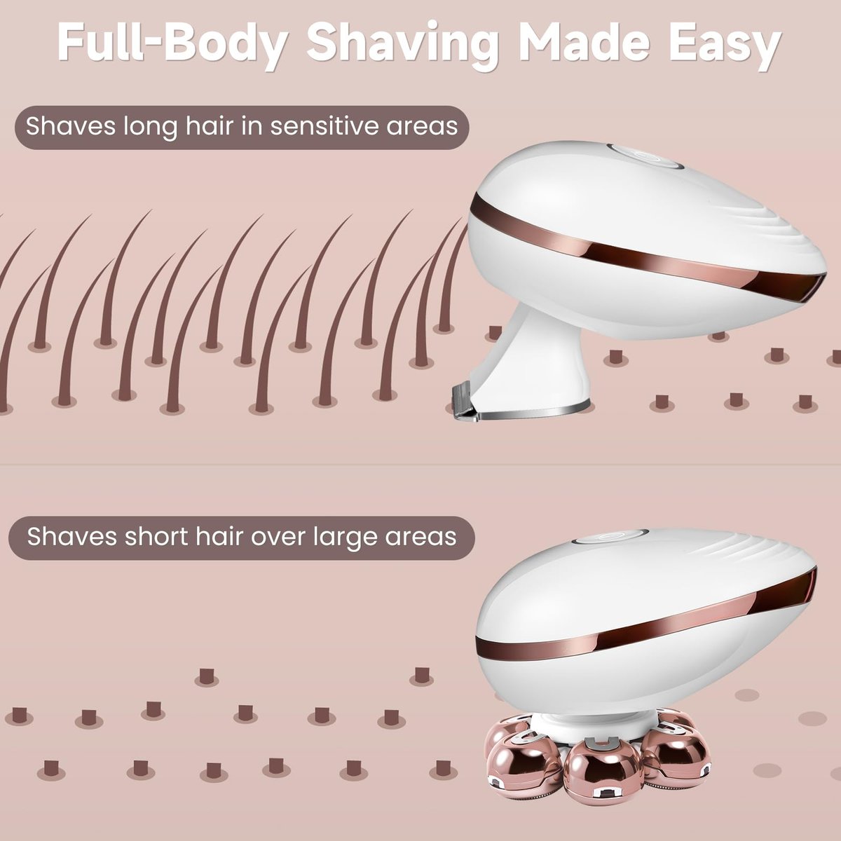 Electric Razors for Women - Rotary Shaver for Legs, Bikini & Underarms, Wet & Dry Waterproof Grooming Kit, Cordless Lady Trimmer (Metallic Rose) Avelisse