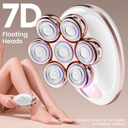 Electric Razors for Women - Rotary Shaver for Legs, Bikini & Underarms, Wet & Dry Waterproof Grooming Kit, Cordless Lady Trimmer (Metallic Rose) Avelisse