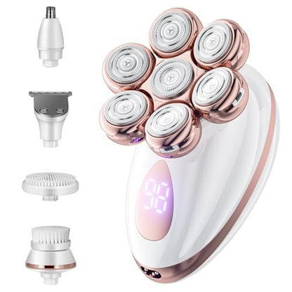 Electric Razors for Women - Rotary Shaver for Legs, Bikini & Underarms, Wet & Dry Waterproof Grooming Kit, Cordless Lady Trimmer (Metallic Rose) Avelisse