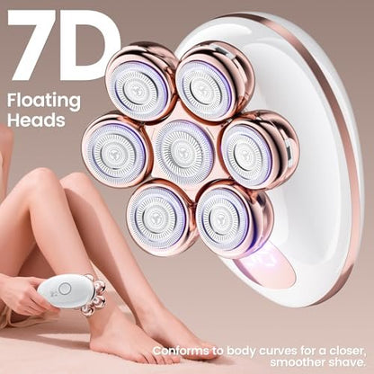 Electric Razors for Women - Rotary Shaver for Legs, Bikini & Underarms, Wet & Dry Waterproof Grooming Kit, Cordless Lady Trimmer (Metallic Rose) Avelisse