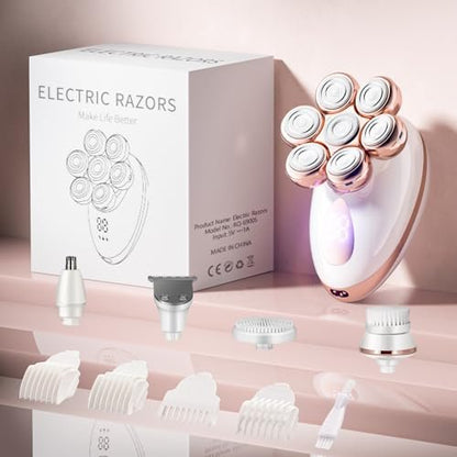 Electric Razors for Women - Rotary Shaver for Legs, Bikini & Underarms, Wet & Dry Waterproof Grooming Kit, Cordless Lady Trimmer (Metallic Rose) Avelisse