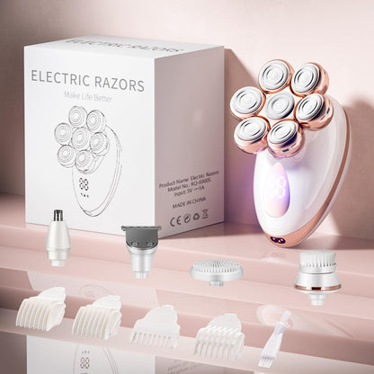 Electric Razors for Women - Rotary Shaver for Legs, Bikini & Underarms, Wet & Dry Waterproof Grooming Kit, Cordless Lady Trimmer (Metallic Rose) Avelisse