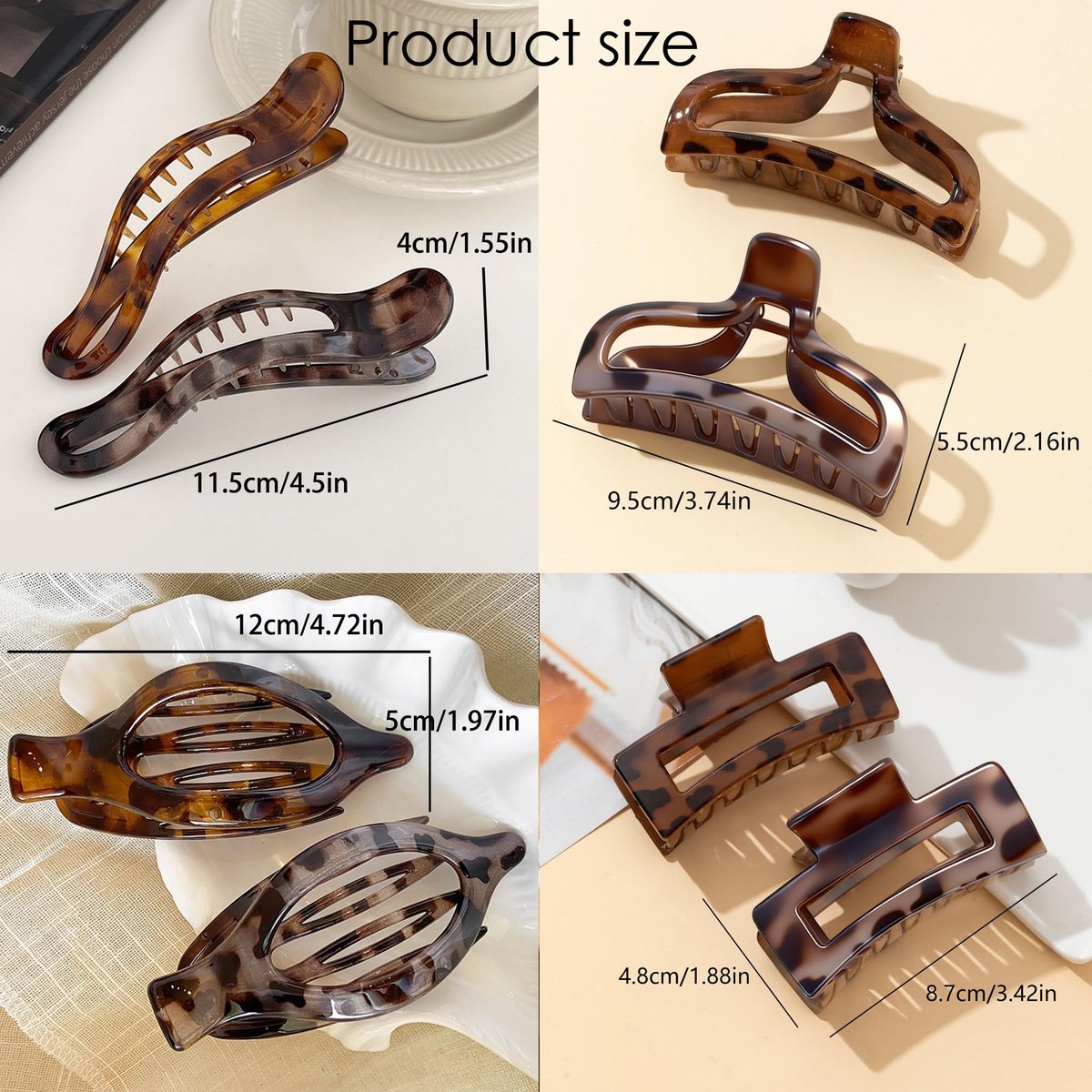 8 Count Hair Clips for Women - Large & Small Matte Tortoiseshell Hair Claws for Thin, Thick, Curly Hair - Strong Hold Nonslip Hair Clips for Girls | Ideal Gifts Avelisse