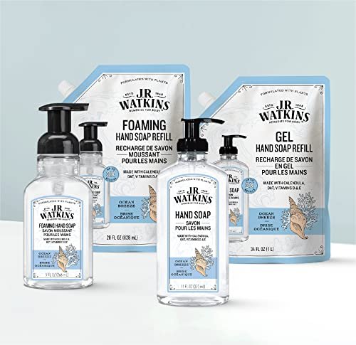 J.R. Watkins Foaming Hand Soap with Pump Dispenser, Moisturizing Foam Hand Wash, Alcohol-Free, Cruelty-Free, Ocean Breeze, 9 fl oz, 3 Pack Avelisse