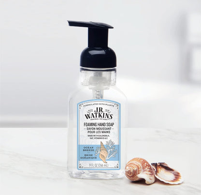 J.R. Watkins Foaming Hand Soap with Pump Dispenser, Moisturizing Foam Hand Wash, Alcohol-Free, Cruelty-Free, Ocean Breeze, 9 fl oz, 3 Pack Avelisse