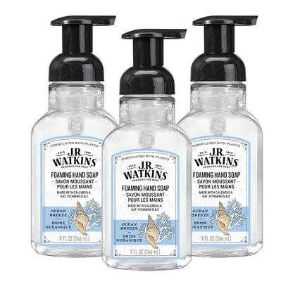 J.R. Watkins Foaming Hand Soap with Pump Dispenser, Moisturizing Foam Hand Wash, Alcohol-Free, Cruelty-Free, Ocean Breeze, 9 fl oz, 3 Pack Avelisse