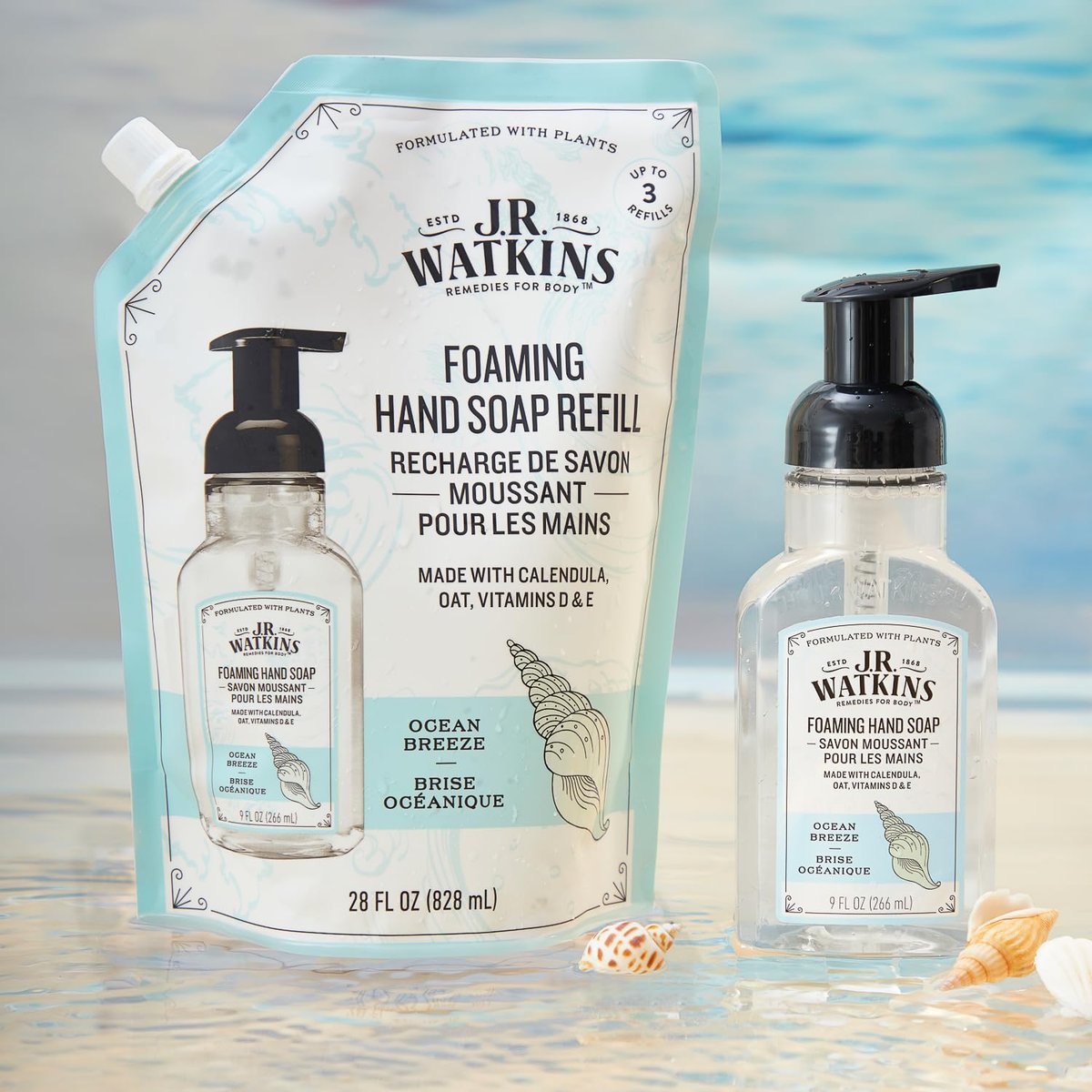 J.R. Watkins Foaming Hand Soap with Pump Dispenser, Moisturizing Foam Hand Wash, Alcohol-Free, Cruelty-Free, Ocean Breeze, 9 fl oz, 3 Pack Avelisse