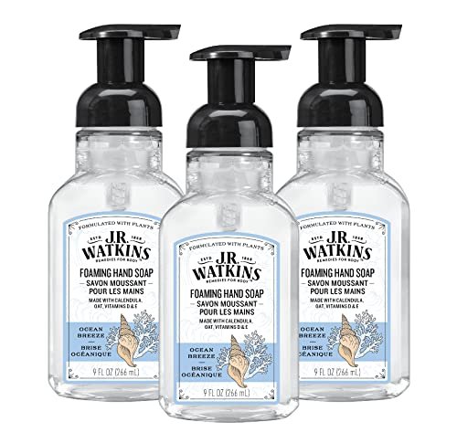 J.R. Watkins Foaming Hand Soap with Pump Dispenser, Moisturizing Foam Hand Wash, Alcohol-Free, Cruelty-Free, Ocean Breeze, 9 fl oz, 3 Pack Avelisse