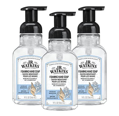 J.R. Watkins Foaming Hand Soap with Pump Dispenser, Moisturizing Foam Hand Wash, Alcohol-Free, Cruelty-Free, Ocean Breeze, 9 fl oz, 3 Pack Avelisse