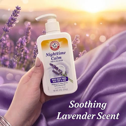Arm & Hammer Nighttime Calm Foot & Leg Lotion with Magnesium - Lavender Scented 8 oz - Hydrating & Moisturizing with Shea Butter & Provitamin B5