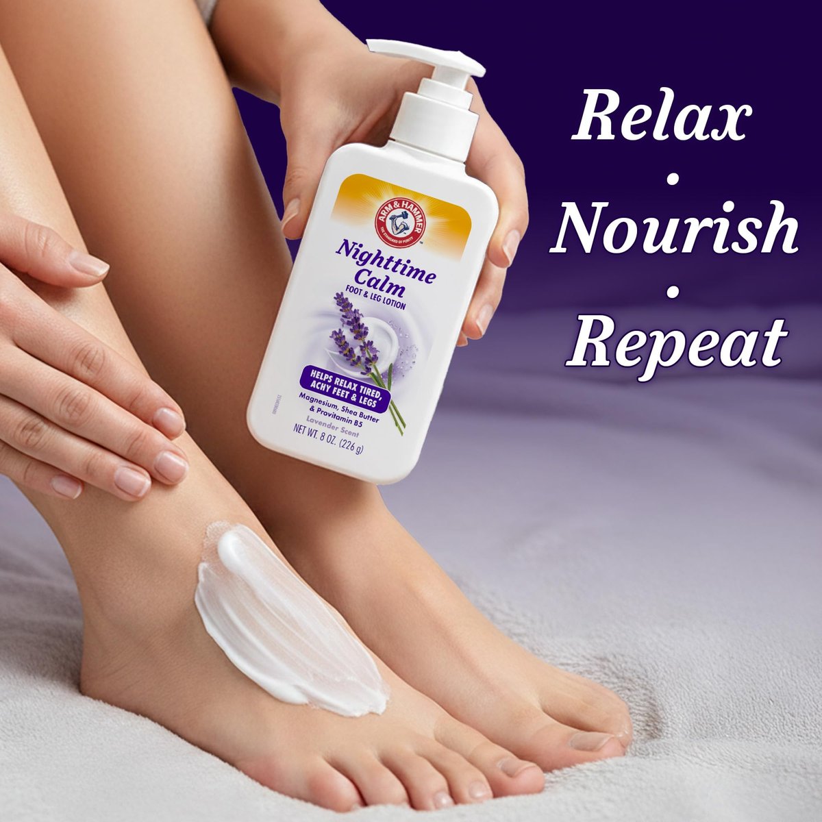 Arm & Hammer Nighttime Calm Foot & Leg Lotion with Magnesium - Lavender Scented 8 oz - Hydrating & Moisturizing with Shea Butter & Provitamin B5 - görsel 7