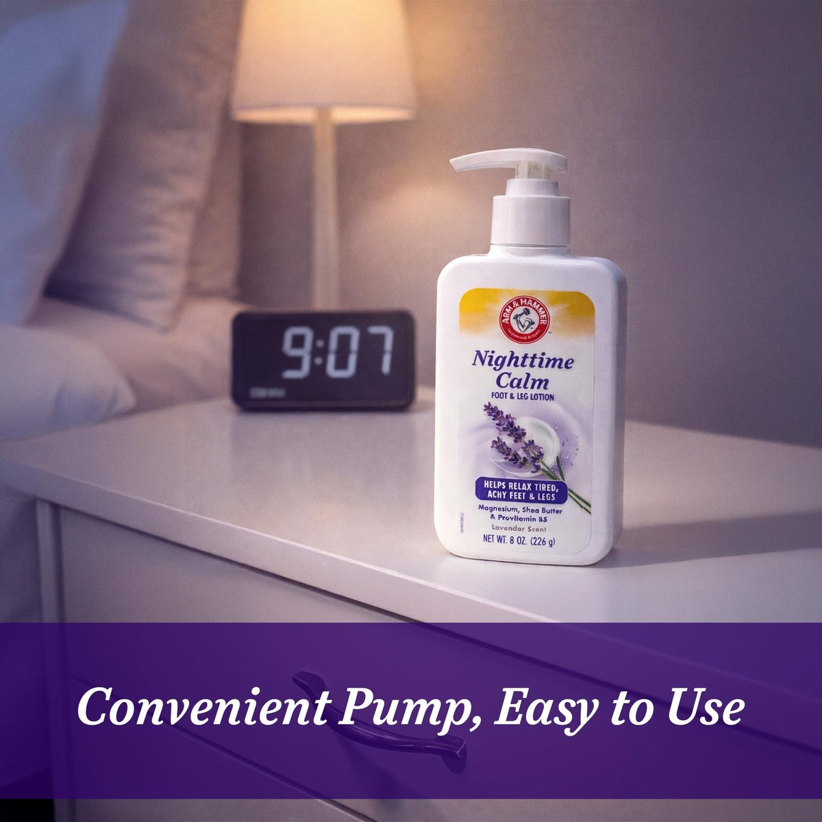 Arm & Hammer Nighttime Calm Foot & Leg Lotion with Magnesium - Lavender Scented 8 oz - Hydrating & Moisturizing with Shea Butter & Provitamin B5 - görsel 17