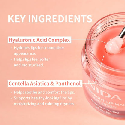 NIDA Overnight Lip Mask - Very Berry | Intense Hydration & Plumping Sleeping Mask for Dry, Chapped Lips (0.7 oz., 20g) Avelisse