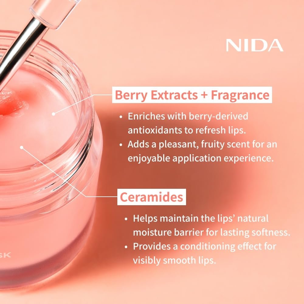 NIDA Overnight Lip Mask - Very Berry | Intense Hydration & Plumping Sleeping Mask for Dry, Chapped Lips (0.7 oz., 20g) Avelisse