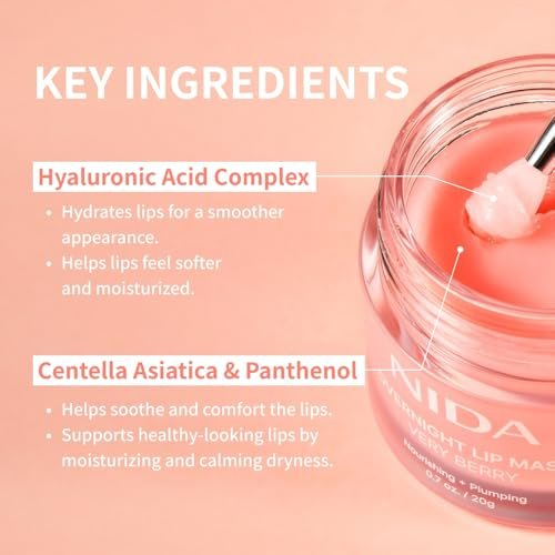 NIDA Overnight Lip Mask - Very Berry | Intense Hydration & Plumping Sleeping Mask for Dry, Chapped Lips (0.7 oz., 20g) Avelisse