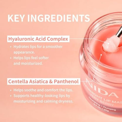 NIDA Overnight Lip Mask - Very Berry | Intense Hydration & Plumping Sleeping Mask for Dry, Chapped Lips (0.7 oz., 20g) Avelisse