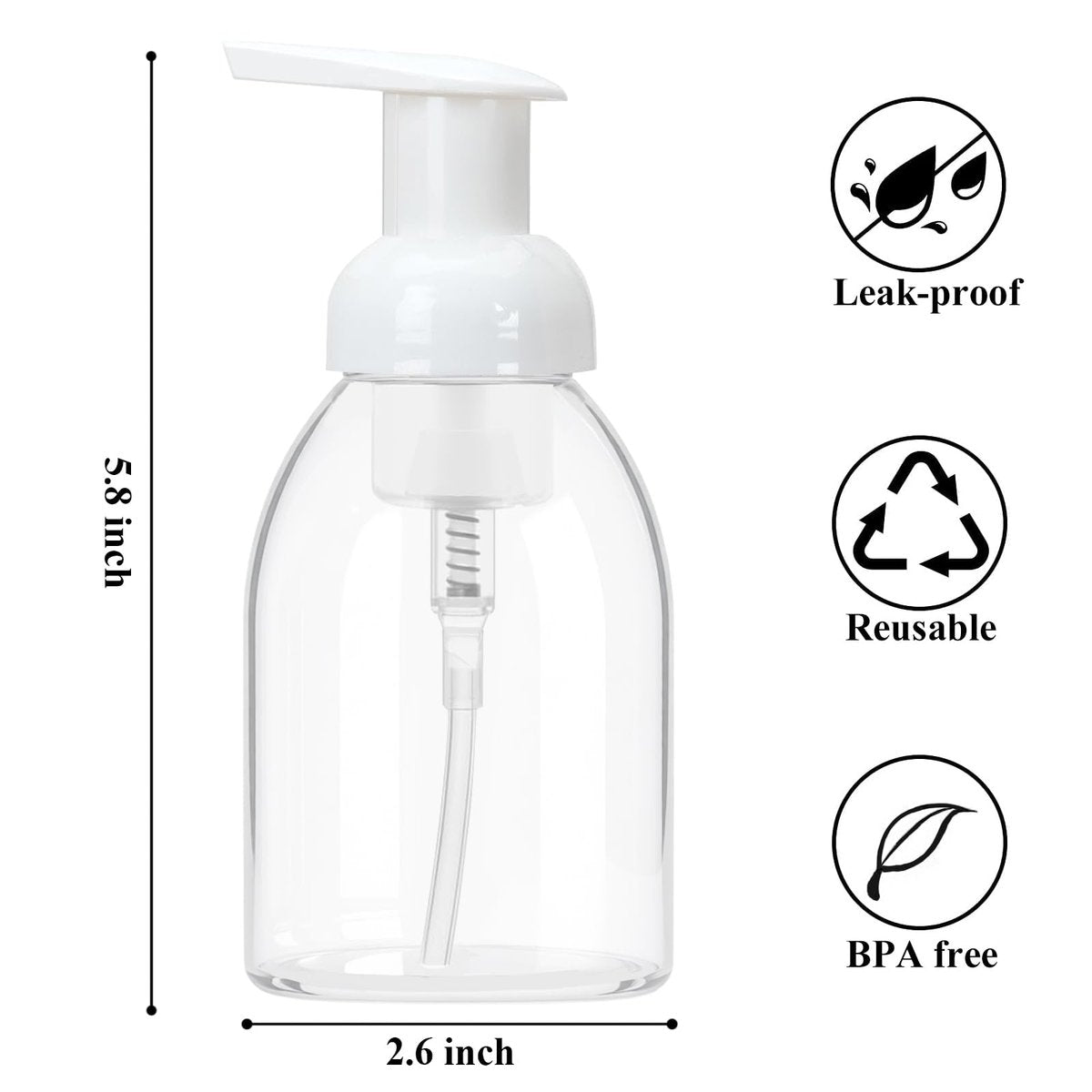 3 Pack 8oz Foaming Soap Dispenser BPA Free Clear Plastic Refillable Pump Bottle for Liquid Shampoo and Hand Soap - görsel 5