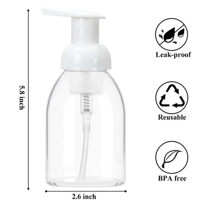 3 Pack 8oz Foaming Soap Dispenser BPA Free Clear Plastic Refillable Pump Bottle for Liquid Shampoo and Hand Soap