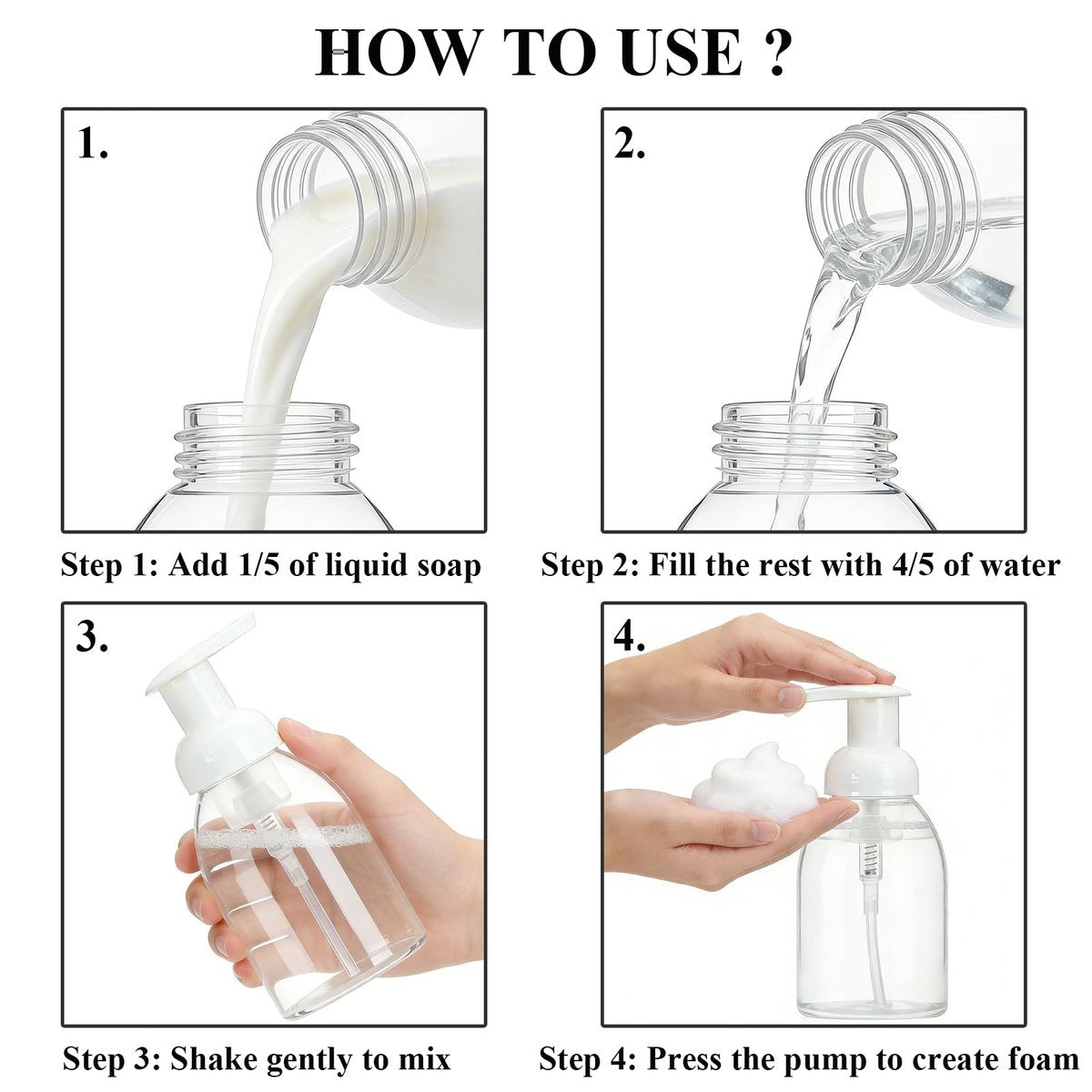 3 Pack 8oz Foaming Soap Dispenser BPA Free Clear Plastic Refillable Pump Bottle for Liquid Shampoo and Hand Soap - görsel 13