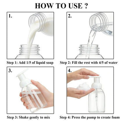 3 Pack 8oz Foaming Soap Dispenser BPA Free Clear Plastic Refillable Pump Bottle for Liquid Shampoo and Hand Soap