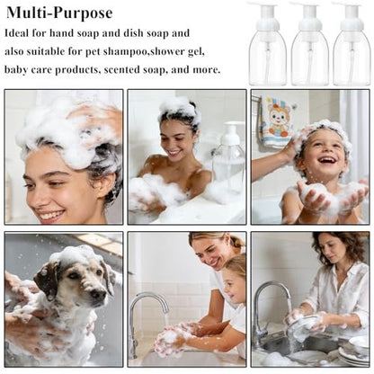 3 Pack 8oz Foaming Soap Dispenser BPA Free Clear Plastic Refillable Pump Bottle for Liquid Shampoo and Hand Soap