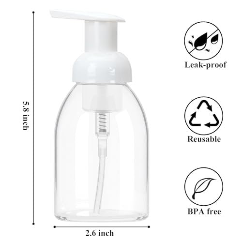 3 Pack 8oz Foaming Soap Dispenser BPA Free Clear Plastic Refillable Pump Bottle for Liquid Shampoo and Hand Soap - görsel 6