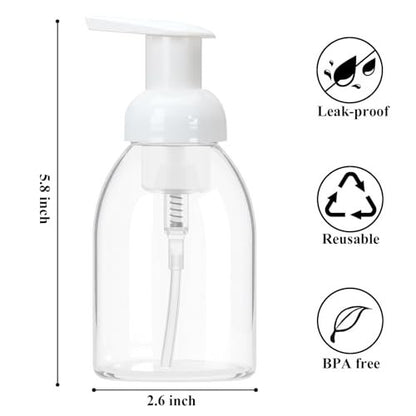 3 Pack 8oz Foaming Soap Dispenser BPA Free Clear Plastic Refillable Pump Bottle for Liquid Shampoo and Hand Soap