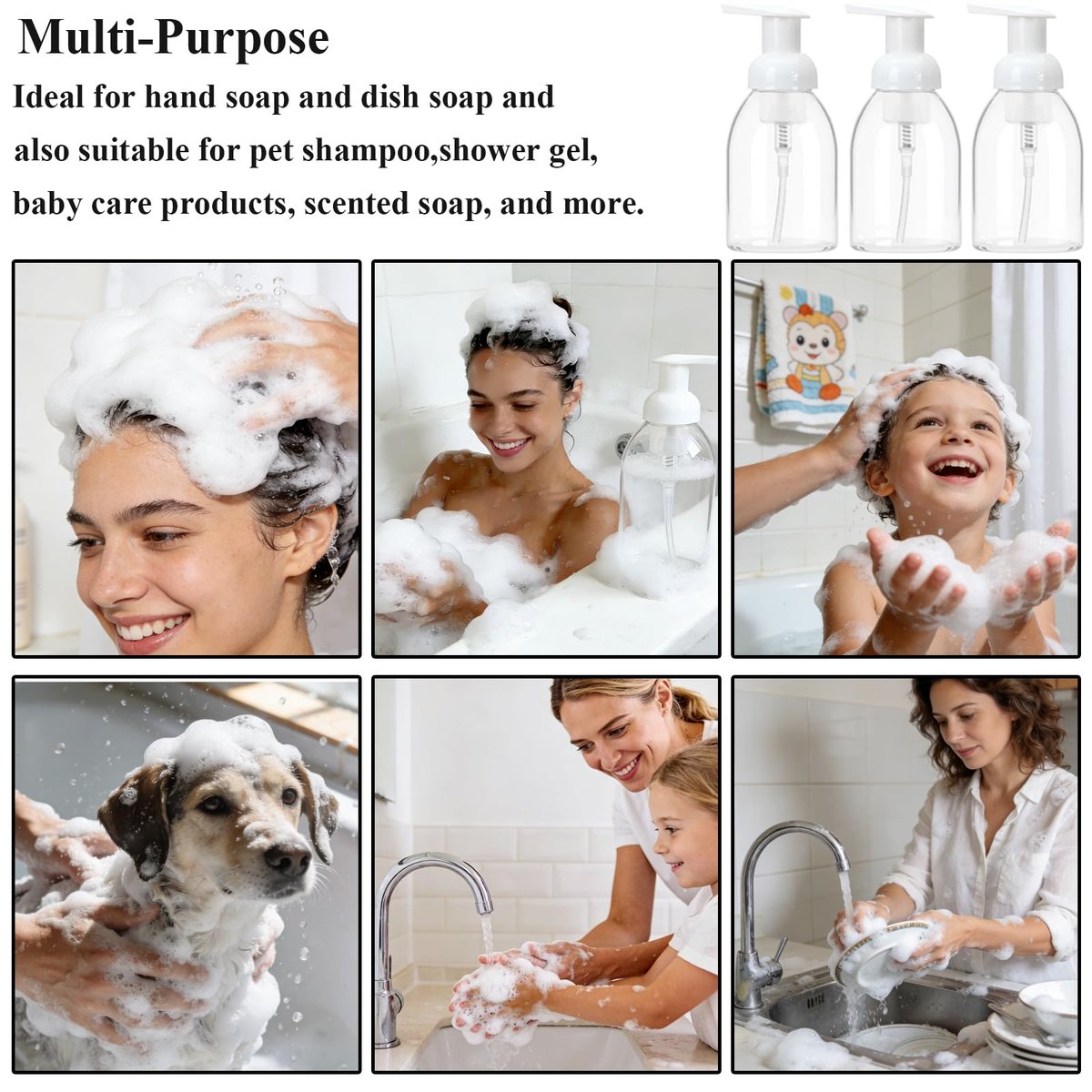 3 Pack 8oz Foaming Soap Dispenser BPA Free Clear Plastic Refillable Pump Bottle for Liquid Shampoo and Hand Soap - görsel 15