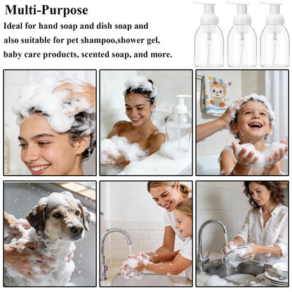 3 Pack 8oz Foaming Soap Dispenser BPA Free Clear Plastic Refillable Pump Bottle for Liquid Shampoo and Hand Soap