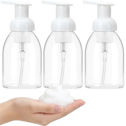 3 Pack 8oz Foaming Soap Dispenser BPA Free Clear Plastic Refillable Pump Bottle for Liquid Shampoo and Hand Soap
