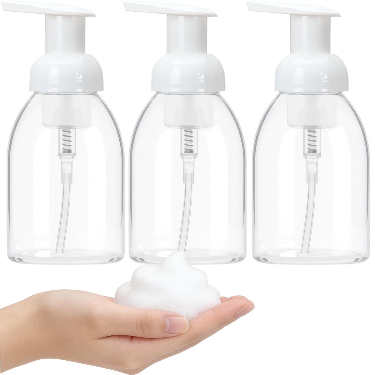 3 Pack 8oz Foaming Soap Dispenser BPA Free Clear Plastic Refillable Pump Bottle for Liquid Shampoo and Hand Soap - görsel 1