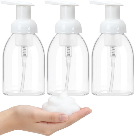 3 Pack 8oz Foaming Soap Dispenser BPA Free Clear Plastic Refillable Pump Bottle for Liquid Shampoo and Hand Soap