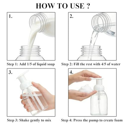 3 Pack 8oz Foaming Soap Dispenser BPA Free Clear Plastic Refillable Pump Bottle for Liquid Shampoo and Hand Soap