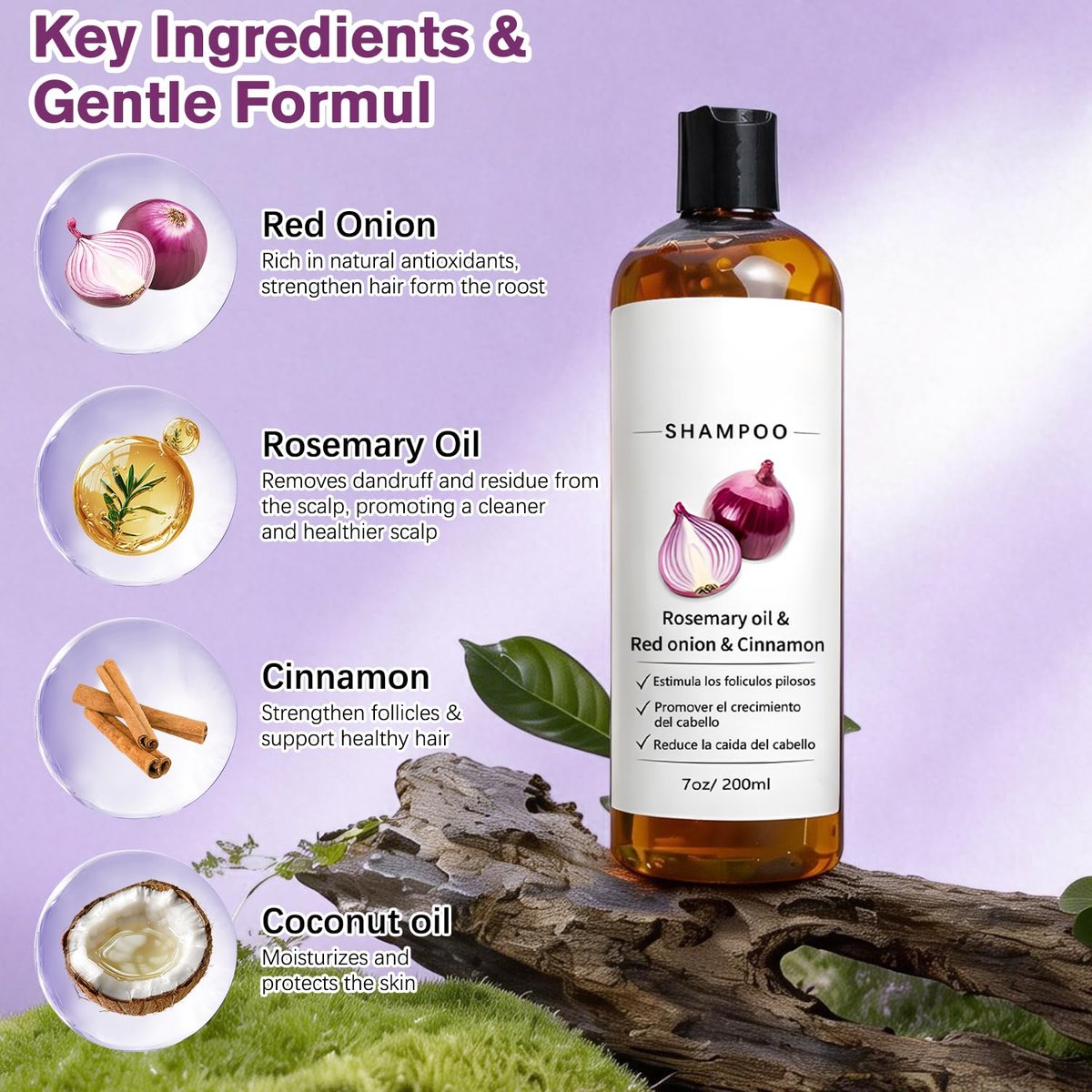 MYSQIHO Onion Shampoo for Hair Growth with Rosemary Oil, Red Onion & Cinnamon Extract, Strengthen Hair Roots, Reduce Hair Loss, Promote Hair Growth for Women and Men, 7 Fl Oz Avelisse