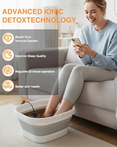 Olixie Ionic Foot Bath Detox Machine - Professional Foot Spa with 2 Arrays, 80 Disposable Liners, Detox Sea Salt & Folding Bucket Avelisse
