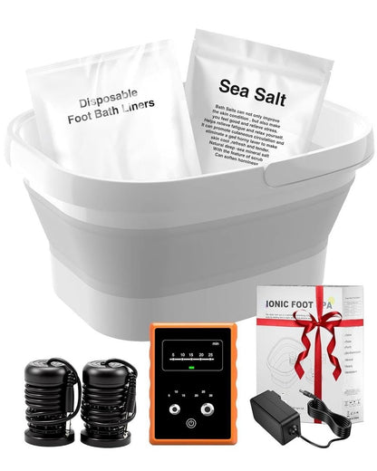 Olixie Ionic Foot Bath Detox Machine - Professional Foot Spa with 2 Arrays, 80 Disposable Liners, Detox Sea Salt & Folding Bucket Avelisse