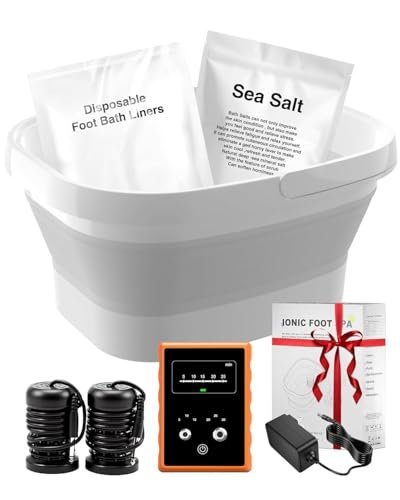 Olixie Ionic Foot Bath Detox Machine - Professional Foot Spa with 2 Arrays, 80 Disposable Liners, Detox Sea Salt & Folding Bucket Avelisse
