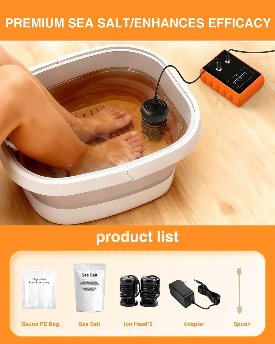 Olixie Ionic Foot Bath Detox Machine - Professional Foot Spa with 2 Arrays, 80 Disposable Liners, Detox Sea Salt & Folding Bucket Avelisse
