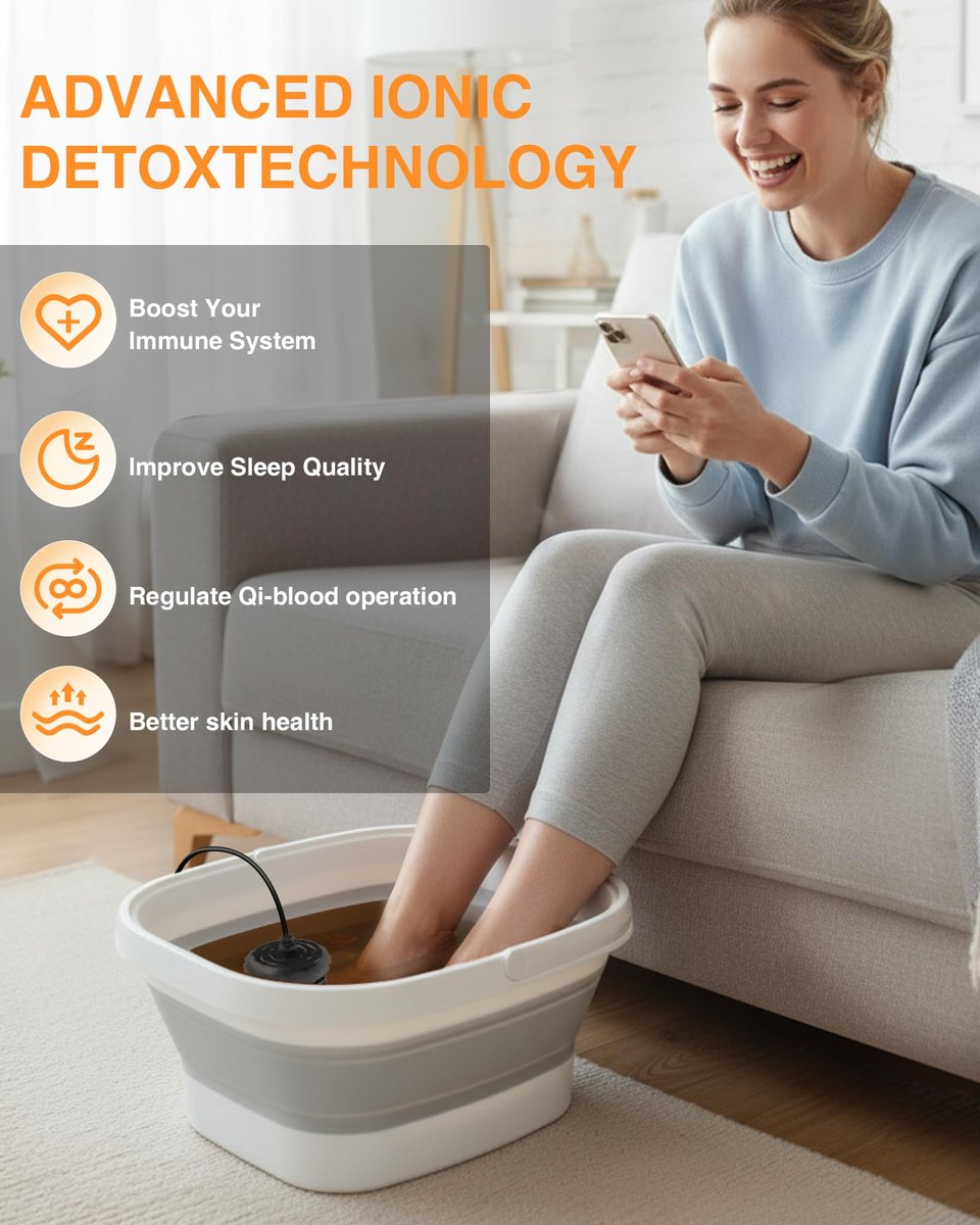 Olixie Ionic Foot Bath Detox Machine - Professional Foot Spa with 2 Arrays, 80 Disposable Liners, Detox Sea Salt & Folding Bucket Avelisse
