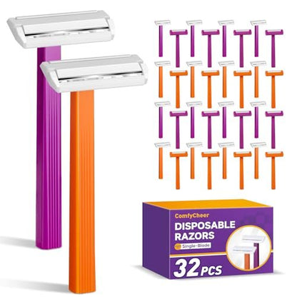 Comfycheer 32 Count Disposable Razors for Men, Single Blade Razors, Bulk Stainless Steel Shavers with Protective Head for Shaving Sensitive Skin