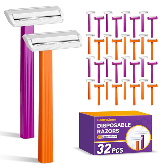 Comfycheer 32 Count Disposable Razors for Men, Single Blade Razors, Bulk Stainless Steel Shavers with Protective Head for Shaving Sensitive Skin