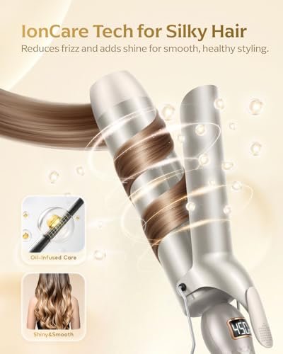 Professional Curling Iron 2 Inch – Large Barrel Curling Wand for Long Hair with MCH Heating, 12 Temperature Settings, Dual Voltage, Gold Avelisse