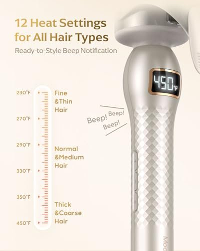 Professional Curling Iron 2 Inch – Large Barrel Curling Wand for Long Hair with MCH Heating, 12 Temperature Settings, Dual Voltage, Gold Avelisse