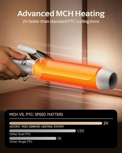 Professional Curling Iron 2 Inch – Large Barrel Curling Wand for Long Hair with MCH Heating, 12 Temperature Settings, Dual Voltage, Gold Avelisse
