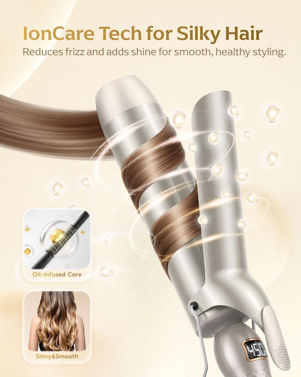 Professional Curling Iron 2 Inch – Large Barrel Curling Wand for Long Hair with MCH Heating, 12 Temperature Settings, Dual Voltage, Gold Avelisse