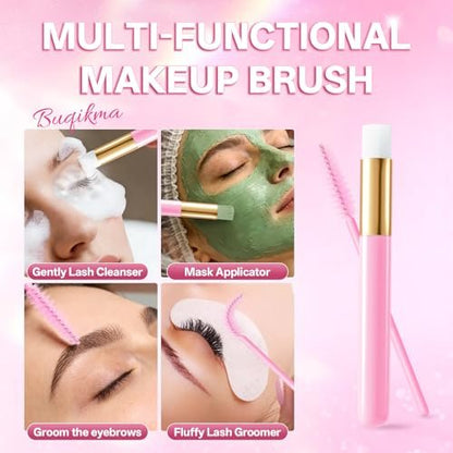 Buqikma Whipped Lash Cream Shampoo Kit - Unscented Eyelash Cleansing Foam with Brush, 3.4 fl oz - Gentle Lash Extension Cleaner for Salon & Home DIY