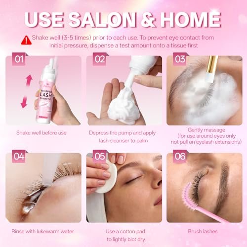 Buqikma Whipped Lash Cream Shampoo Kit - Unscented Eyelash Cleansing Foam with Brush, 3.4 fl oz - Gentle Lash Extension Cleaner for Salon & Home DIY - görsel 14