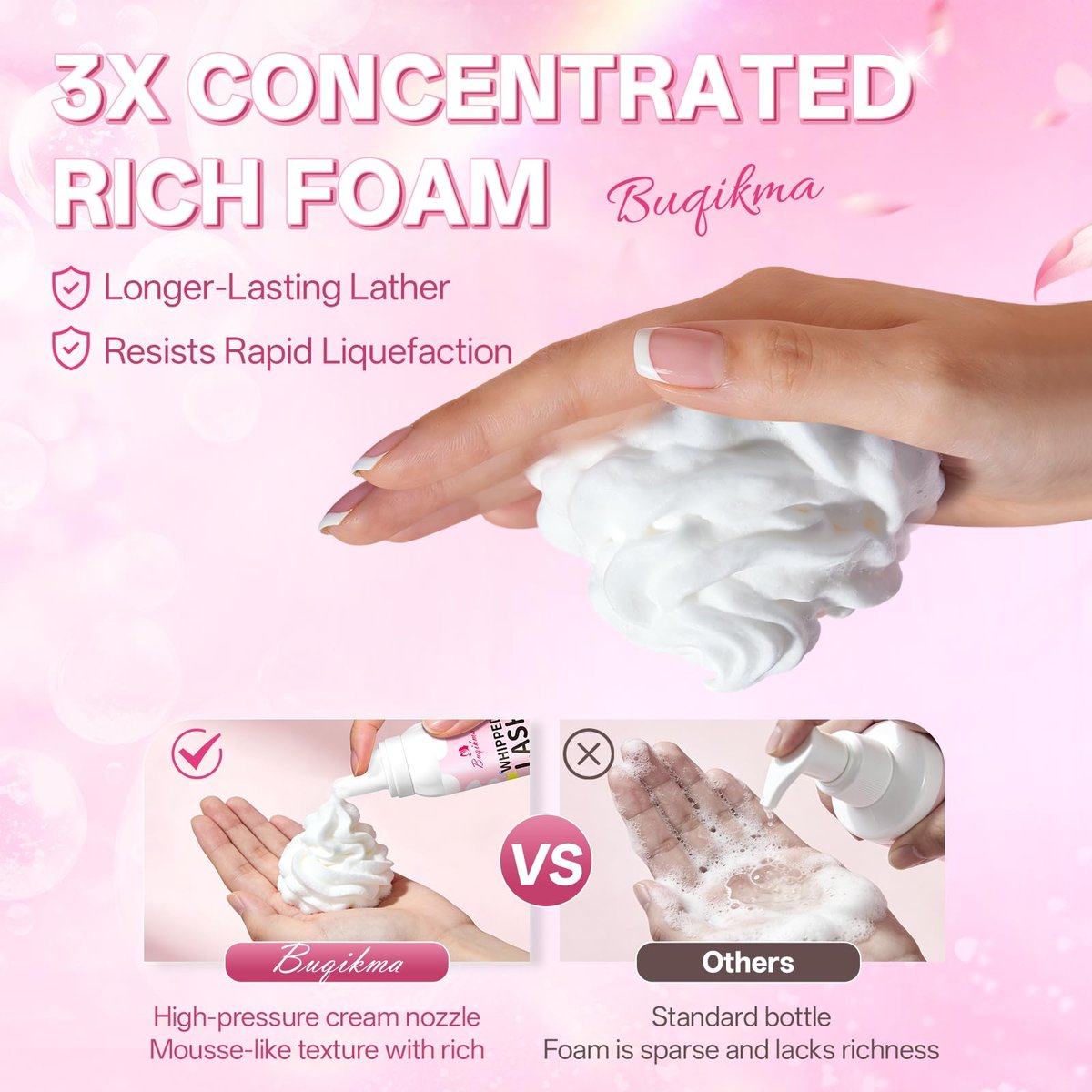 Buqikma Whipped Lash Cream Shampoo Kit - Unscented Eyelash Cleansing Foam with Brush, 3.4 fl oz - Gentle Lash Extension Cleaner for Salon & Home DIY - görsel 5